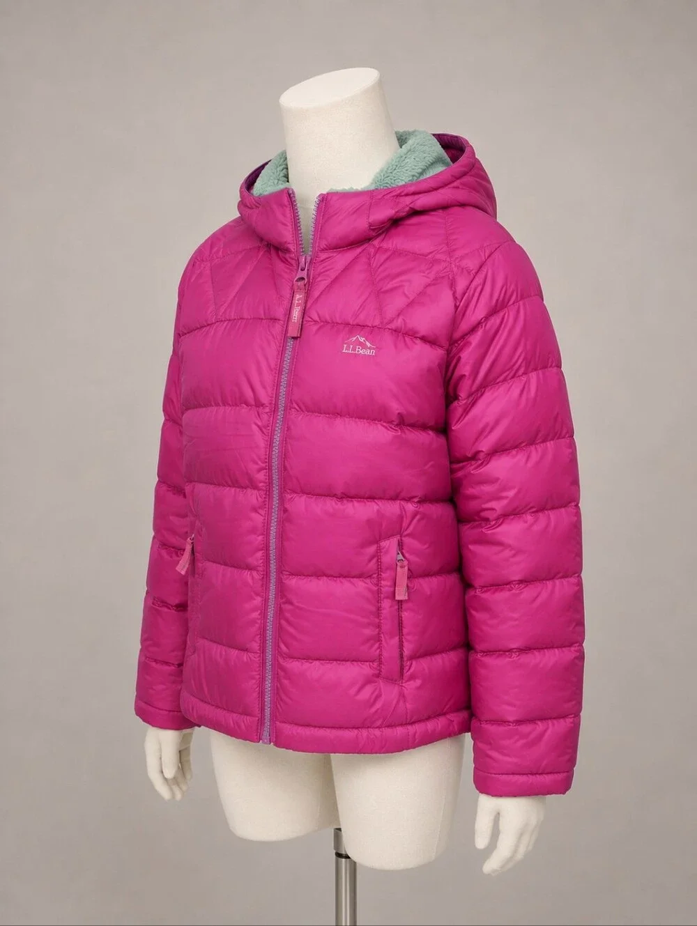 L.L.Bean Girls DownTek 650 Fill Hooded Puffer Jacket Pink NWT Size Medium 10/12